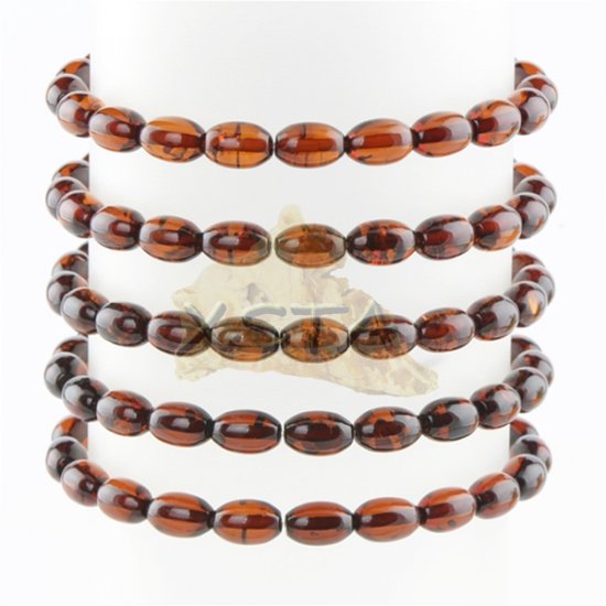 Amber bracelet - cherry, olive beads